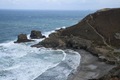 Turbulent sea, some of which seemed to be making it over the cliffs