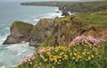 Bedruthen Steps in the middle distance