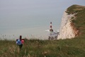 A memorial to a jumper and Beachy Head lighthouse